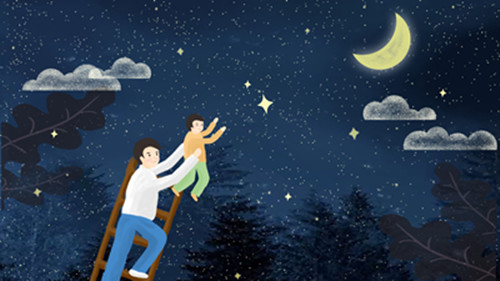 父子摘星星夜晚手繪肌理頭圖插畫.jpg